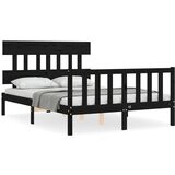 The Living Store Posteljni okvir z vzglavjem črn 140x190 cm trden les - Posteljni Okvir, (21527285) | Shoptok.si