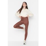 Trendyol Brown Stripe Detailed Shiny Knitted Leggings Cene