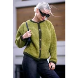 Madmext Green Buttoned Boucle Knitwear Cardigan