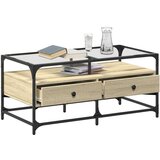 vidaXL Stolić sa staklenom površinom boja hrasta 98,5x50x45 cm čelik | shoptok.hr