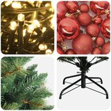 Umjetno božićno drvce s kuglicama 120 cm 150 LED lampica - Zelena 120 cm s LED-ima i crvenim lopticama | shoptok.hr