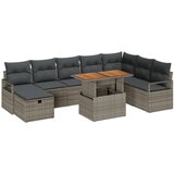 vidaXL Set od 9 dijelova Vrtne Sofe s Jastučićima Sivi Poli Ratan, 2-sjedala Vrtna Sofa s Odlaganjem i Jastučićima Sivi Poli Ratan | shoptok.hr