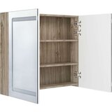 vidaXL LED kopalniška omarica z ogledalom bela in hrast 80x12x68 cm | Shoptok.si