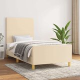  Posteljni okvir z vzglavjem krem 90x190 cm blago, (20794813) Cene