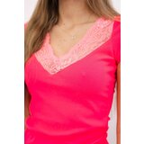 Kesi Blouse with lace neckline pink neon | shoptok.hr