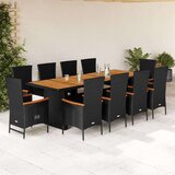  Vrtna garnitura - 11-dijelni vrtni blagovaonski set s jastucima poliratan crni - stolica + fotelja boja drva 10 | shoptok.hr