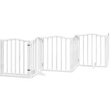 vidaXL Ograda za pse z vrati zložljiva 6 panelov bela 300cm topolovina | Shoptok.si