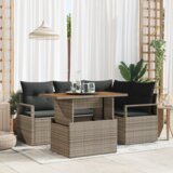 vidaXL Set sofra od 5 dijelova s jastučićima u sivoj boji, poli ratan, akacija, Dvosjedni vrtni sofa s jastučićima u sivoj boji, poli ratan | shoptok.hr