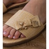 D/CEO Beige flat sandals with gold ornament Merelis | Shoptok.si