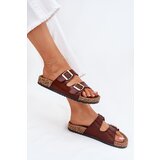 EVENTO Women's Slippers With Buckles Made Of Eco Leather Brown Iskira | shoptok.hr