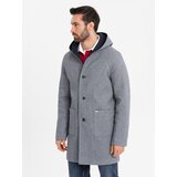 Ombre Men's melange long coat with hood - grey | Shoptok.si