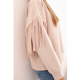 Kesi Włoski Women's butter-colored sweatshirt with decorative sleeves beige | shoptok.hr