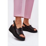 ARTIKER Ladies Sandals Made Of Natural Leather On Wedge Black Cene