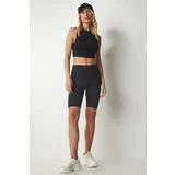 Happiness İstanbul Women's Black High Waist Consolidating Sports Shorts Leggings