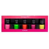 Dermacol Neon Nail Polish Set Set lak za nohte Neon Sugar 26 5 ml + lak za nohte Neon Verde 39 5 ml + lak za nohte Neon Obsession 29 5 ml + lak za nohte Neon Purple Rain 41 5 ml + lak za nohte Neon Gold Digger 43 5 ml | Shoptok.si