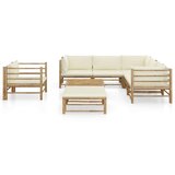  8-dijelna vrtna garnitura od bambusa s krem bijelim jastucima | shoptok.hr