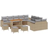 vidaXL 14-dijelni vrtni set sofa s jastučićima bež poli ratan akacija, 4-dijelni vrtni set za blagovanje s jastučićima bež poli ratan akacija Cijene