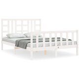 The Living Store Posteljni okvir z vzglavjem bel 140x200 cm trden les - Posteljni Okvir, (21532004) | Shoptok.si