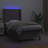 vidaXL Box spring postelja z vzmetnico LED siva 90x200 cm umetno usnje | Shoptok.si