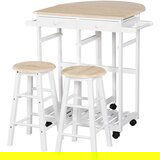 HOMCOM zložljiv in prostorsko varčen kuhinjski voziček z 2 stoloma, 2 predaloma, 5 kolesi (vrtenje za 360°), beli les MDF, (20745499) | Shoptok.si