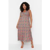 Trendyol Curve Multicolored A-line Floral Patterned V Neck Knit Plus Size Dress | Eponuda.ba