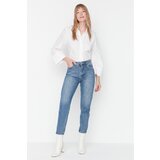 Trendyol Dark Blue Embroidery Detailed High Waist Mom Jeans | Shoptok.si