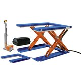 Edmolift Dvižna miza ploske oblike, DxŠ 1350 x 1080 mm, dvig do 900 mm, plošča v obliki črke U, 230 V, z nožnim upravljalnim elementom | Shoptok.si
