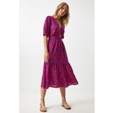  Women's Dark Pink Wrap Collar Floral Summer Viscose Dress | Eponuda.ba