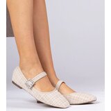 Gemre Beige Women's Ballet Flats with Buckle and Crystals Piona | shoptok.hr