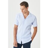 AC&Co / Altınyıldız Classics Men's White-Light Blue Comfort Fit Relaxed Cut Mono Collar Seersucker Striped Shirt Cene