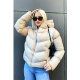 Madmext Women's Stone Color Hooded Slim Fit Down Coat