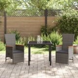 vidaXL 3-delni vrtni jedilni set z blazinami siva poli ratan | Shoptok.si
