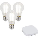 QAZQA Set van 3 smart E27 dimbare LED lamp A60 7W 806LM 2700-6500K incl. Zigbee Smart Hub u