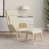  Stolica za opuštanje s tabureom od tkanine krem