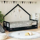 dječjeg kreveta s ladicama crni 80 x 200 cm od borovine