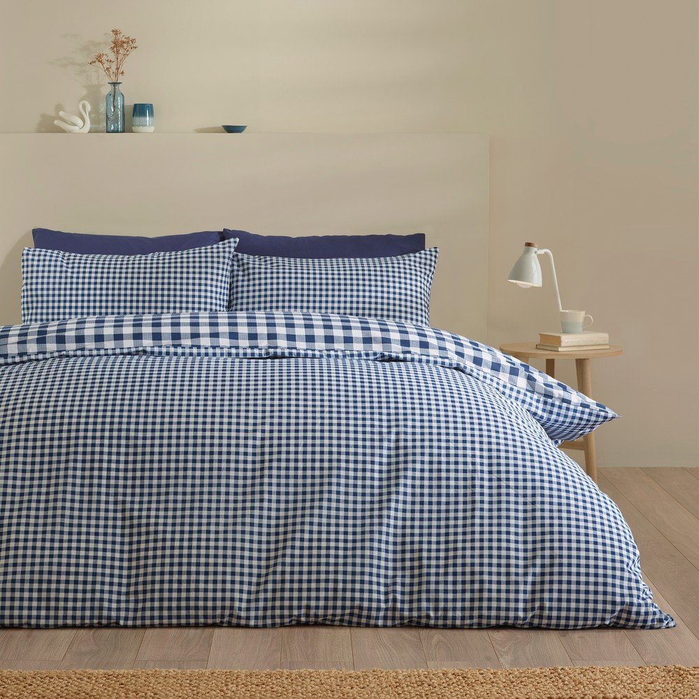Catherine Lansfield Temno modra 3-delna posteljnina za zakonsko posteljo 200x200 cm Bamford Gingham Check – | Shoptok.si