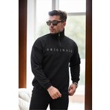 Dewberry 93671 Embroidered Zippered Oversize Mens Sweatshirt-BLACK Cene
