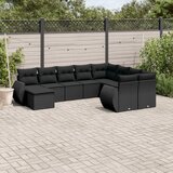  10-dijelni set vrtnih sofa s jastucima crni od poliratana | shoptok.hr