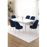 Hanah home trpezarijski set Pir, sto i 6 stolica, bela ploča, teget tkanina Babyface | Eponuda.com