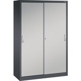 C+P ACURADO omara z drsnimi vrati, 4 police, VxŠxG 1950 x 1200 x 500 mm, črno sive / aluminijasto bele barve | Shoptok.si