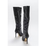 LuviShoes Women's Navy Black Printed Heeled Boots | Shoptok.si