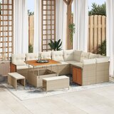 vidaXL 12-delni vrtni sofa set z blazinami Bež Poly Rattan Akacija | Shoptok.si