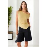 Dewberry 49777 Asymmetrical Collar Womens Blouse-YELLOW Cene