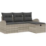 vidaXL 4-delni vrtni kavč set z blazinami svetlo siva poli ratan | Shoptok.si