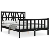 The Living Store Posteljni okvir z vzglavjem črn 140x190 cm trden les - Posteljni Okvir, (21524591) | Shoptok.si
