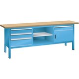 LISTA Delovna miza, izvedba z ogrodjem, širina 2000 mm, 4 predali, 1 vrata, korpus svetlo moder, sprednji del svetlo moder | Shoptok.si