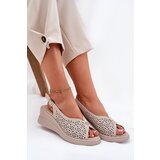 VINCEZA Womens Leather Wedge Sandals 41476 Beige | Shoptok.si