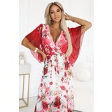 numoco basic 603-1 Airy wrap maxi dress with floral pattern – red roses | Shoptok.si