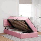  Postelja s shranjevanjem z vzmetnico Roza 90 x 200 cm Žamet, (5000100412) | Shoptok.si
