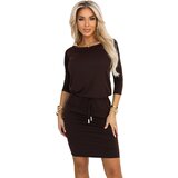 Numoco 13-169 Sporty midi dress with pockets and a tie waist - chocolate brown | shoptok.hr